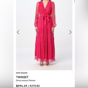 TWINSET Milano designer in fuchsia lace maxi long sleeve dress.
Sz 48 Large